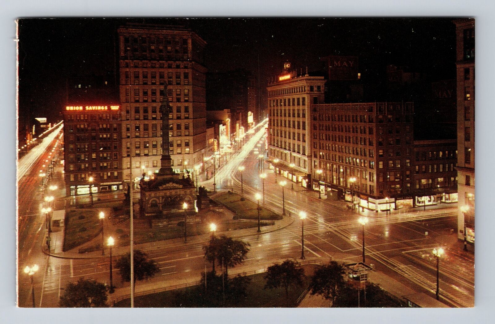 Cleveland OH-Ohio, Cleveland's Public Square At Night, Antique Vintage Postcard