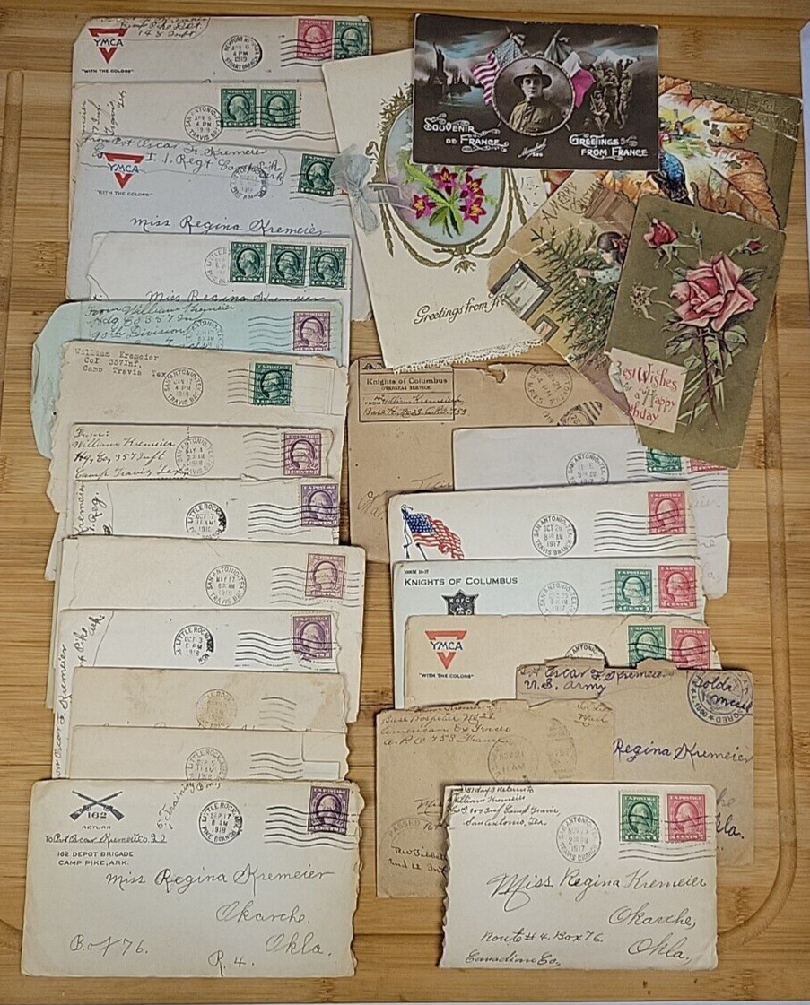 WW1 1917/1918 Letters To Home From Soldier To Family Lot of 20+ Letters/Postcard