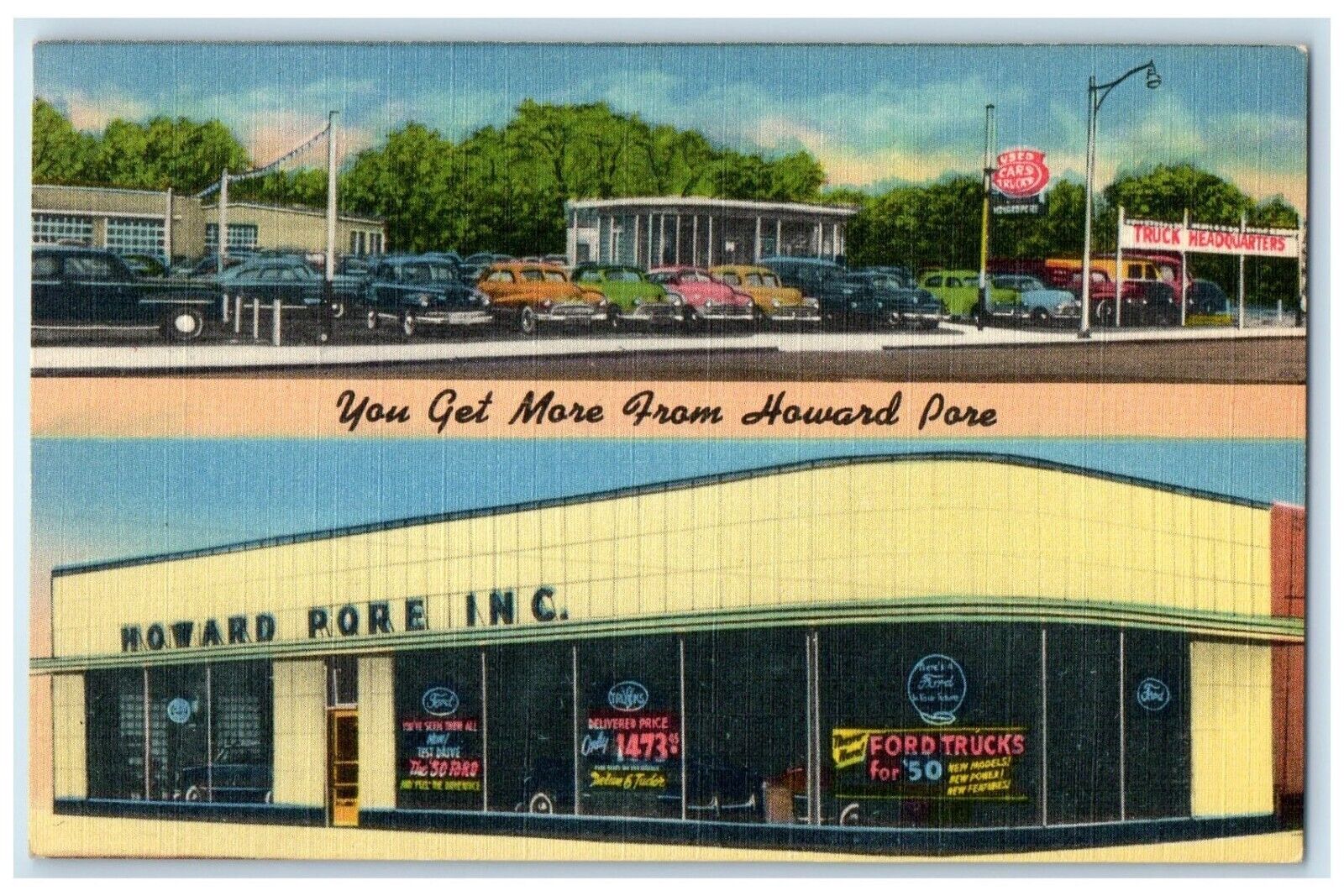 c1940's Howard Pore Inc Truck Headquarters Ford Dealership Vintage Postcard