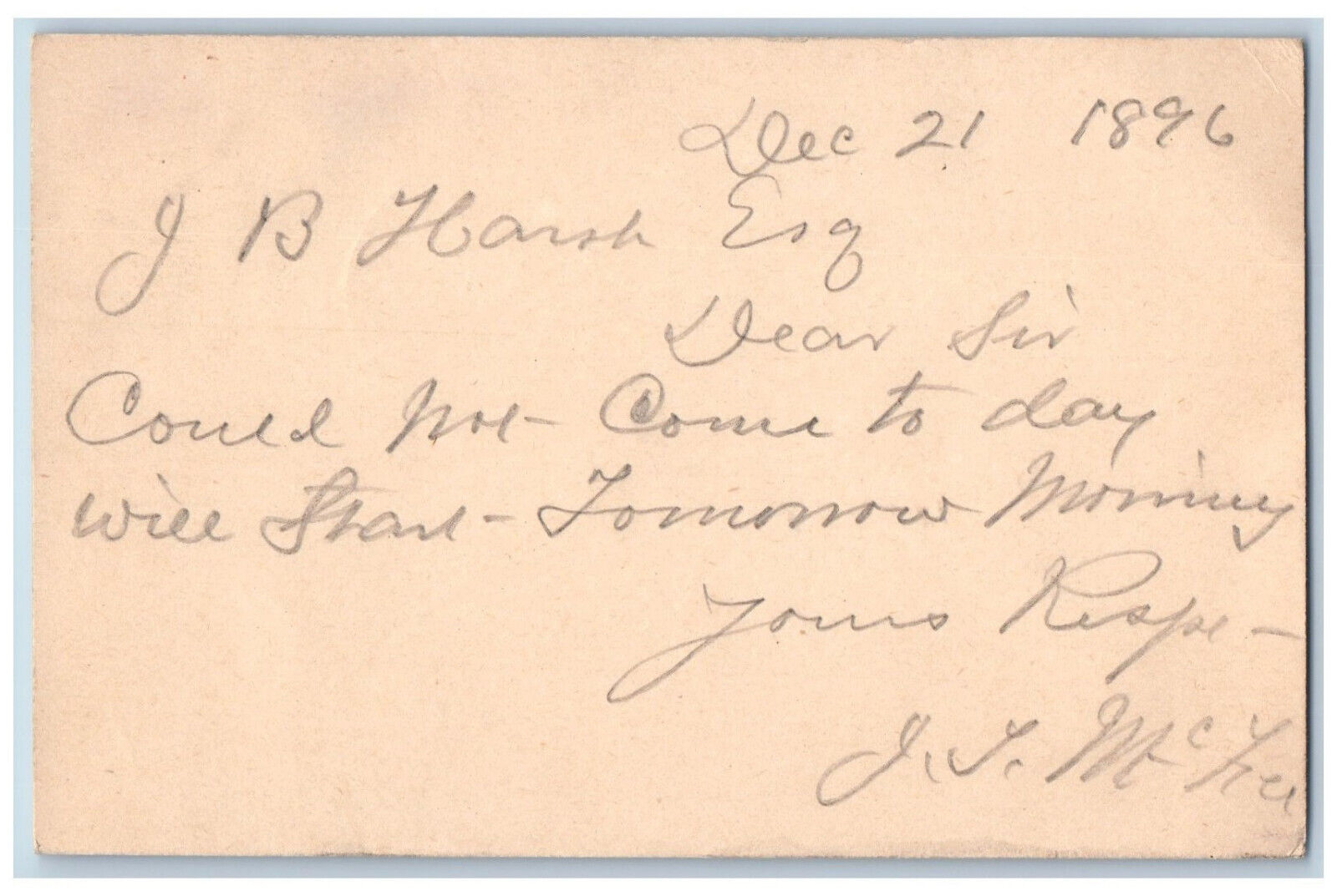 Lenox Iowa IA Creston IA Postal Card JB Harsh Come to Day Start Tomorrow 1896