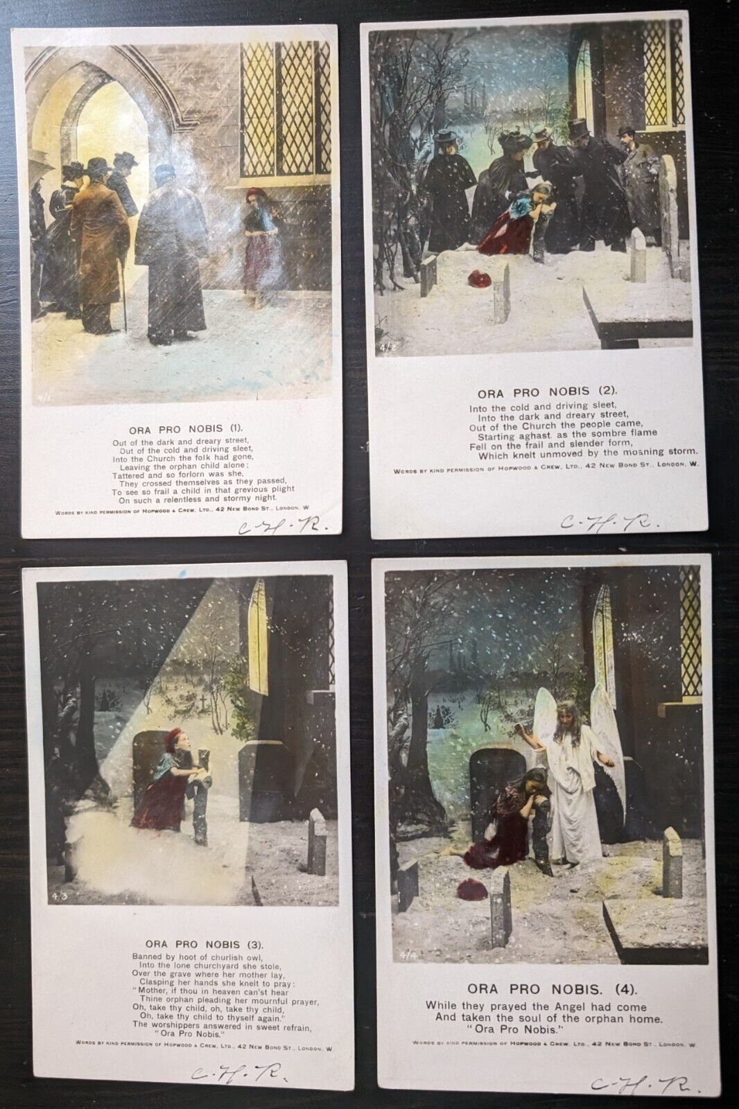 Pray For Us - A Religious Story with Orphan & Angel Set of 4 Vintage Postcards