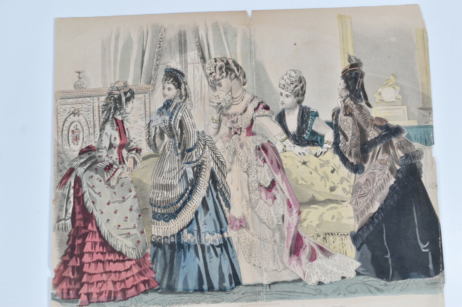 Vintage 1872 Petersons Magazine Paris Fashion Color Print Ad Victorian Art Decor