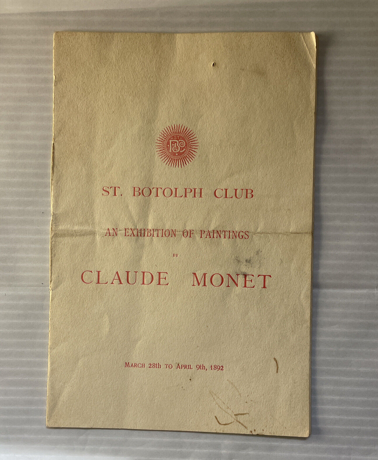 Exhibition Catalog of Paintings by Claude Monet - St. Botolph Club - Rare