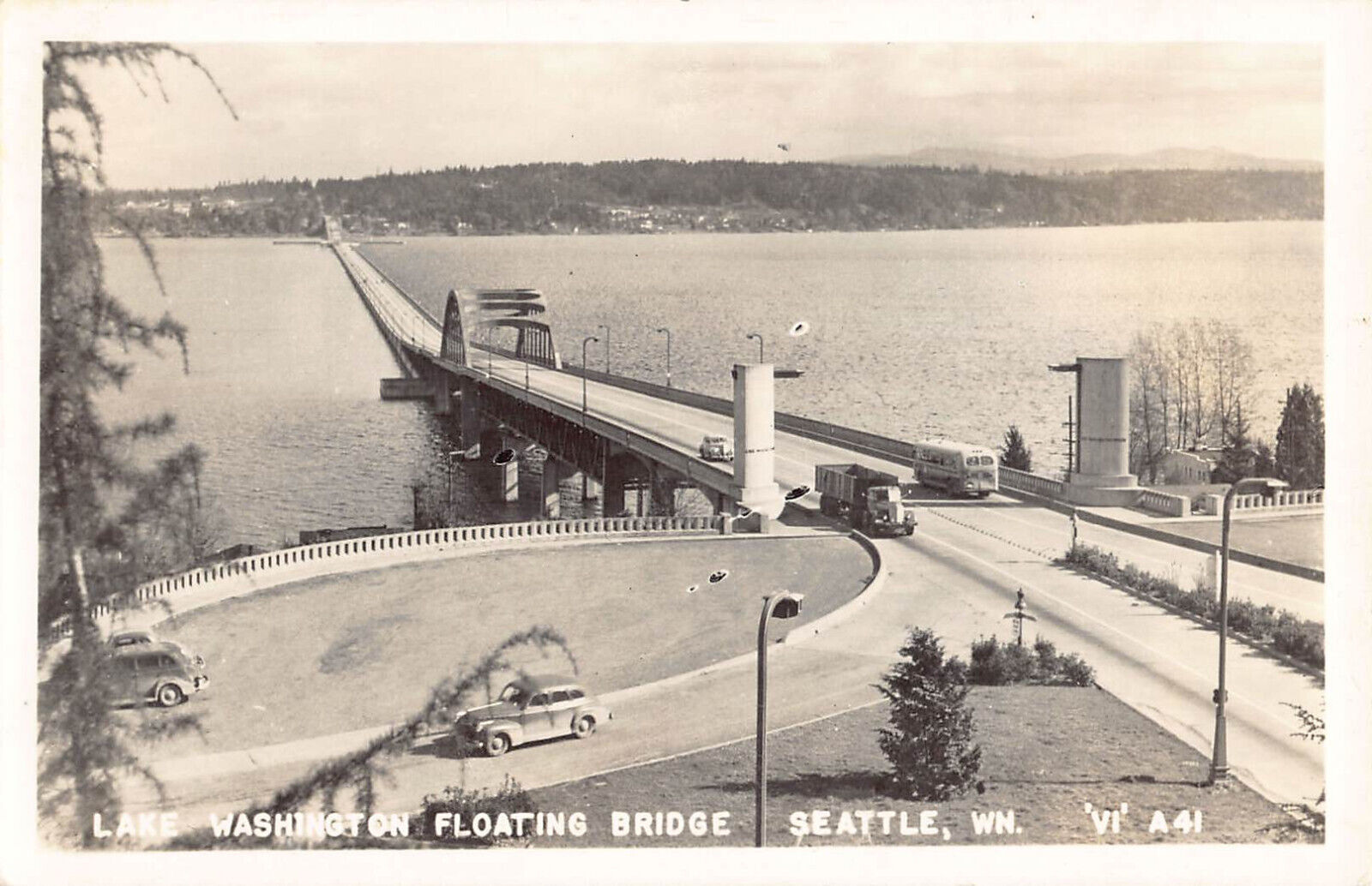 Seattle Washington Lake Washington Floating Bridge postcard real photo original