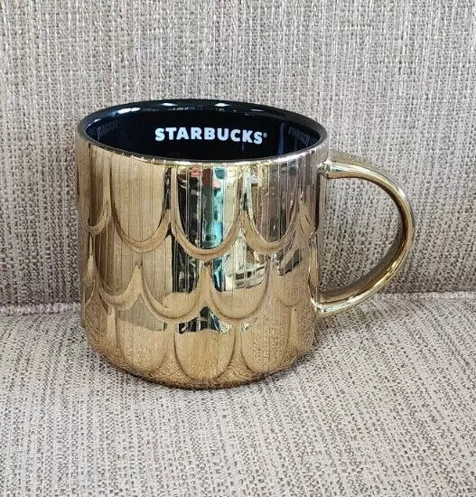 2019 Starbucks Mug Ceramic Gold Mermaid Scales Scalloped Coffee Mug 14oz Cup