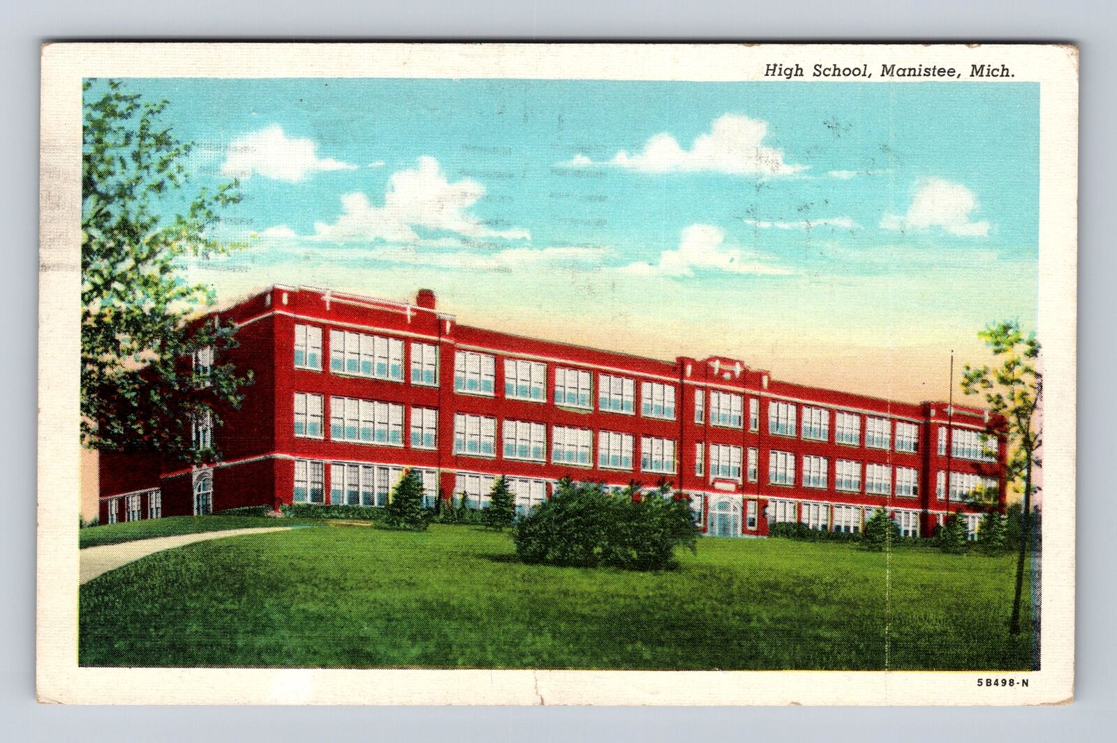 Manistee MI-Michigan, High School, Antique Vintage c1951 Souvenir Postcard