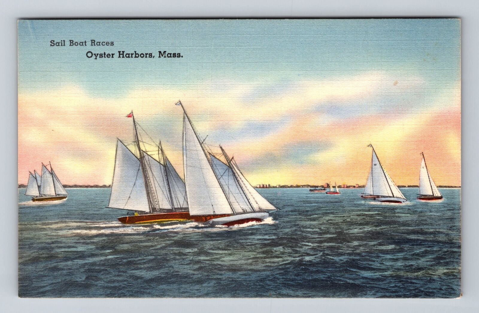 Oyster Harbors MA-Massachusetts, Scenic View, Sail Boat Races Vintage Postcard