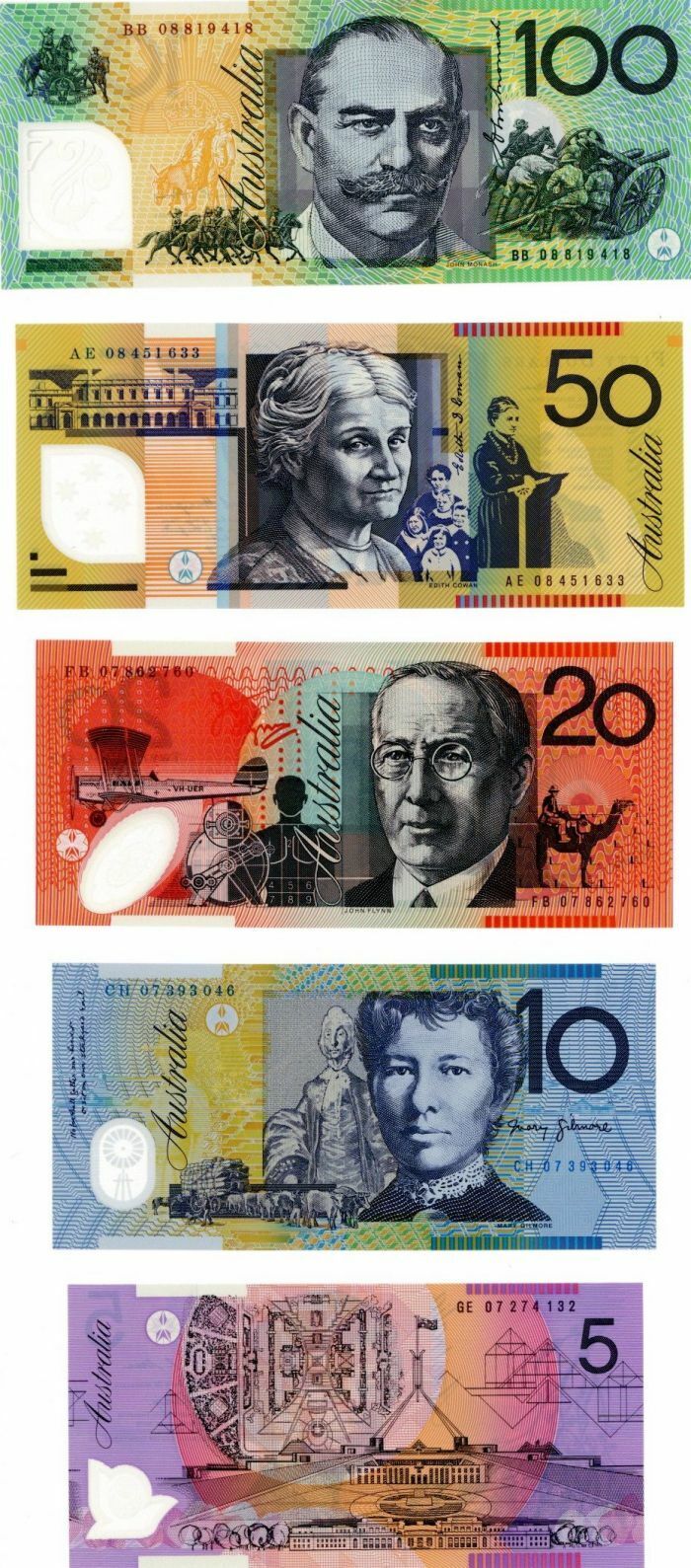 Australia - Set of 5,10,20,50,100 Dollars - P-S7T061 - 2008 dated Foreign Paper 