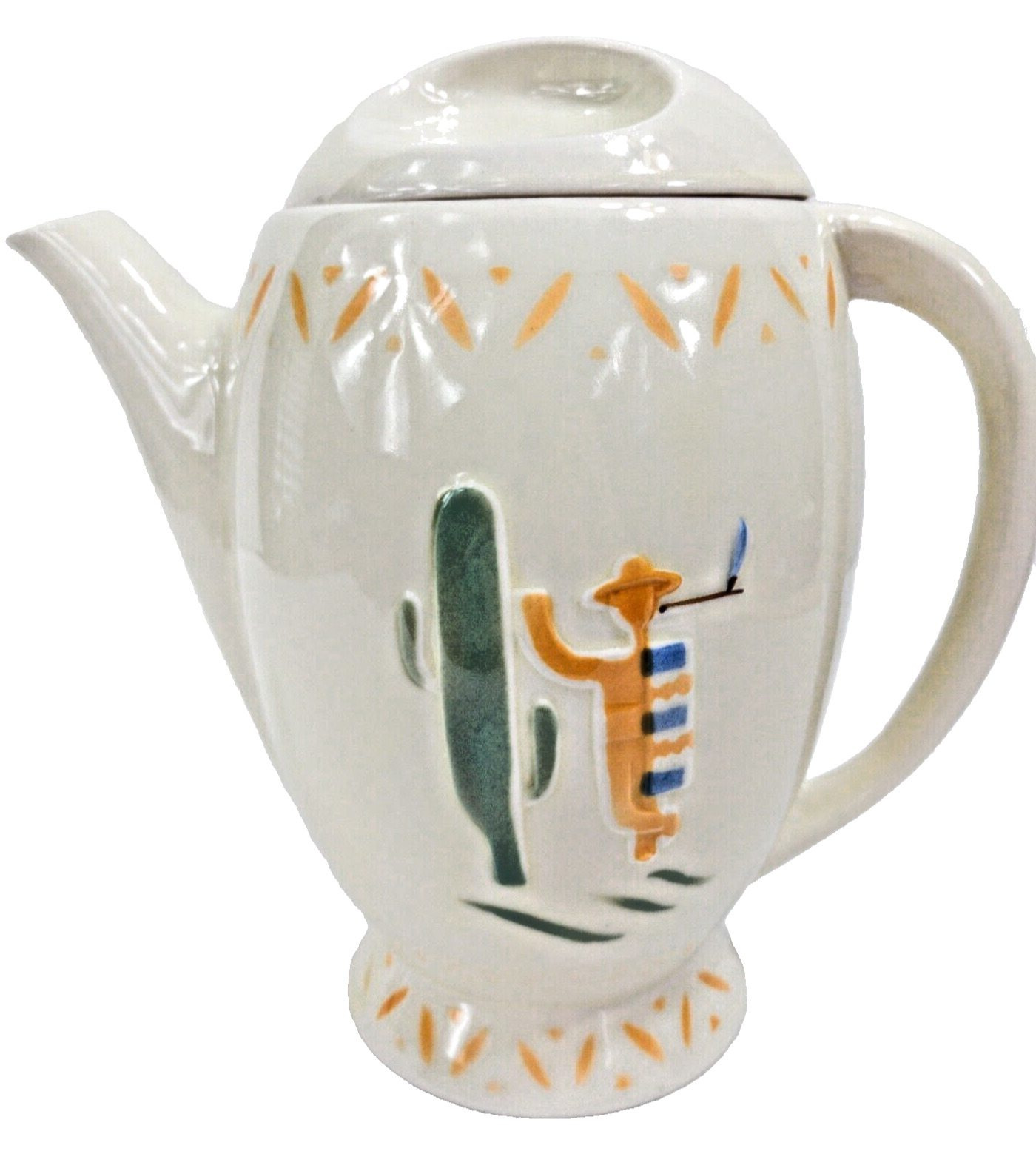Vtg 1940s Porcelier Southwest Teapot Coffee Pot Vaquero Cowboy Cactus Retro USA