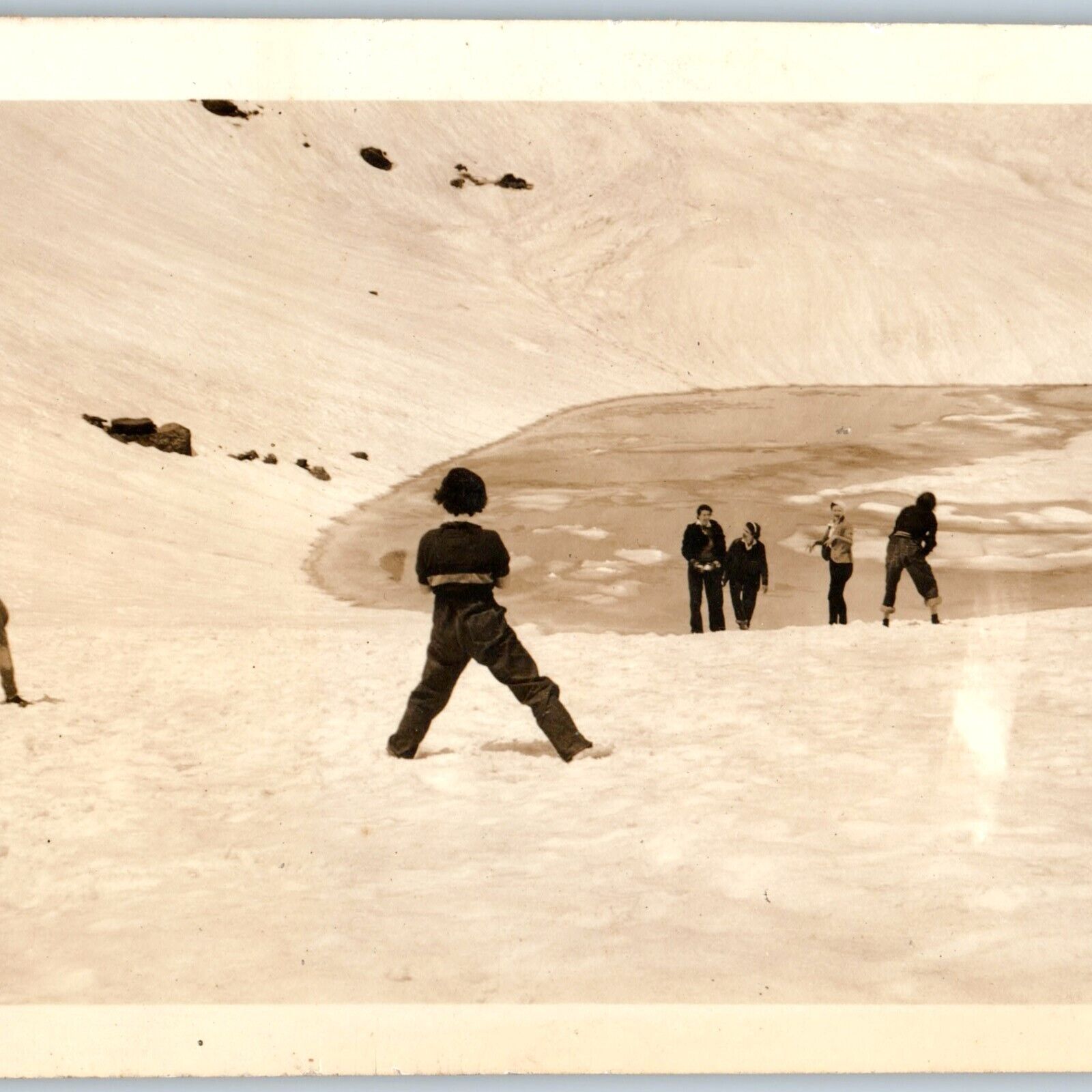 c1940s Estes Park, CO Iceberg Pass Snow Kid John B Baird Real Photo Snapshot C50