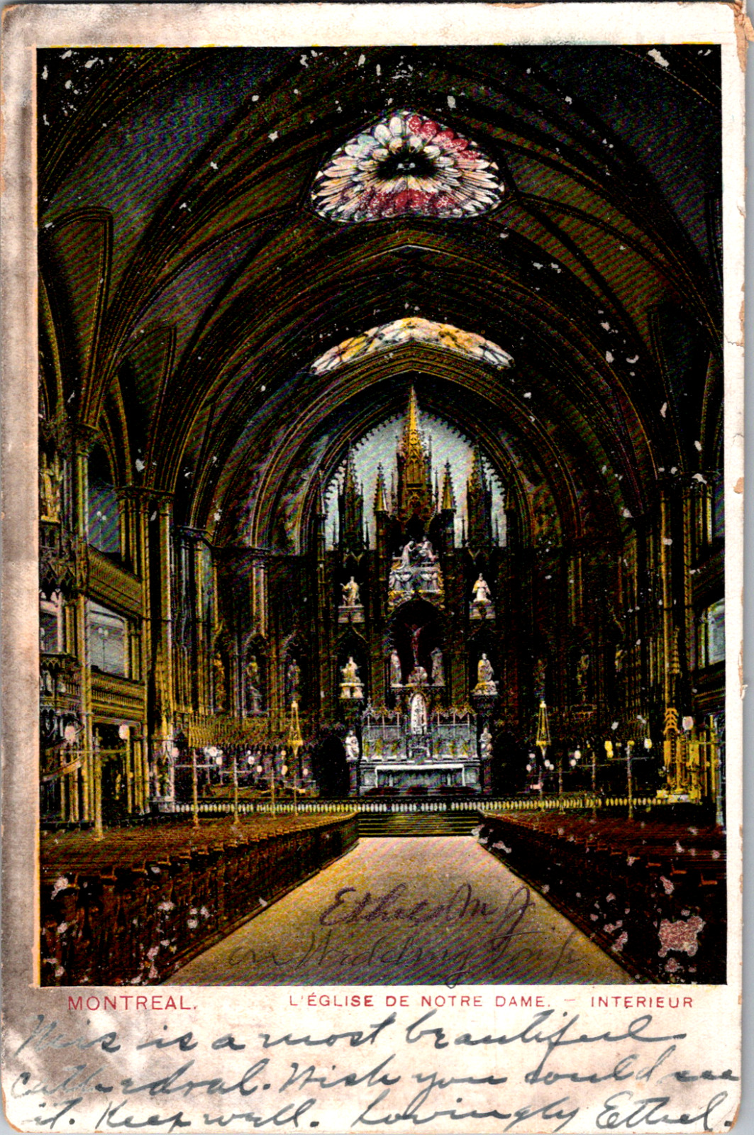Vintage C. 1907 Basilica Montreal L'Eglise  De Notre Dame Interior View Postcard