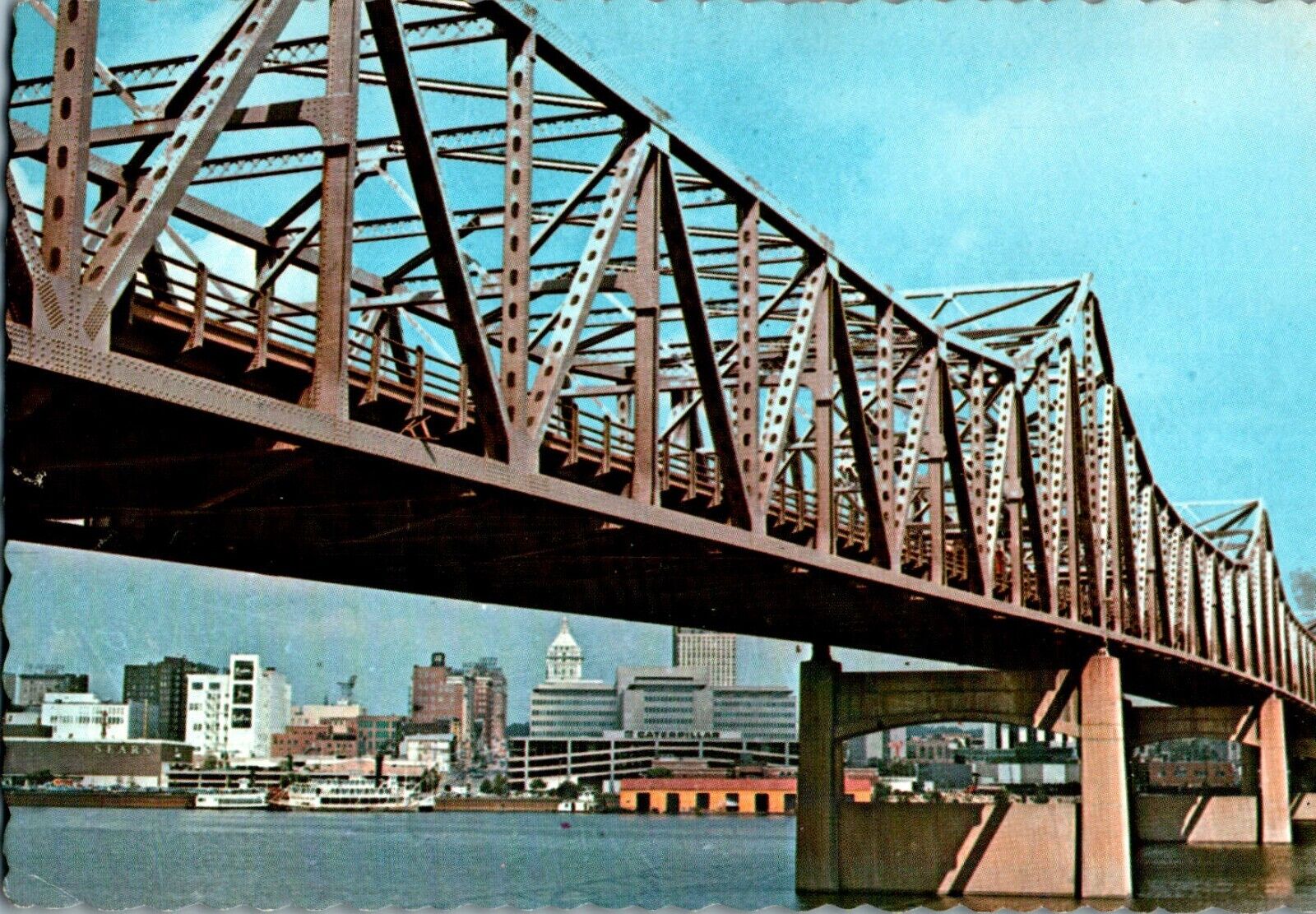 Skyline, Illinois River Bridge, Peoria, Illinois IL chrome Postcard