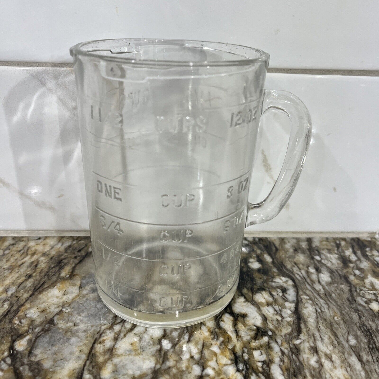 Vtg Pamco Glass 1.5 Cup Measuring Cup Raised Measurement No Spout or Chopper