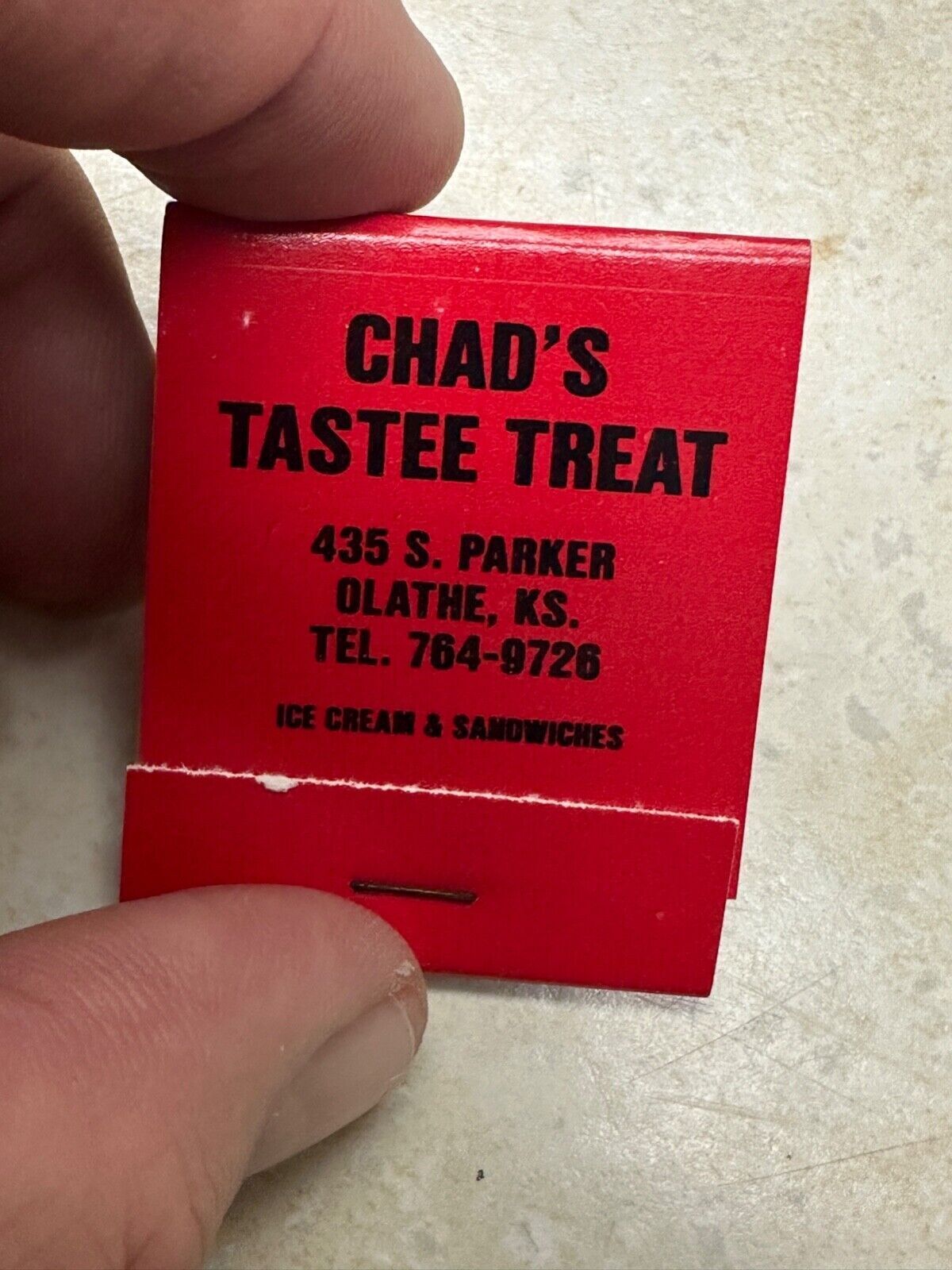 Vintage Chad's Tasty Treat Advertising Matchbook - Olathe Kansas