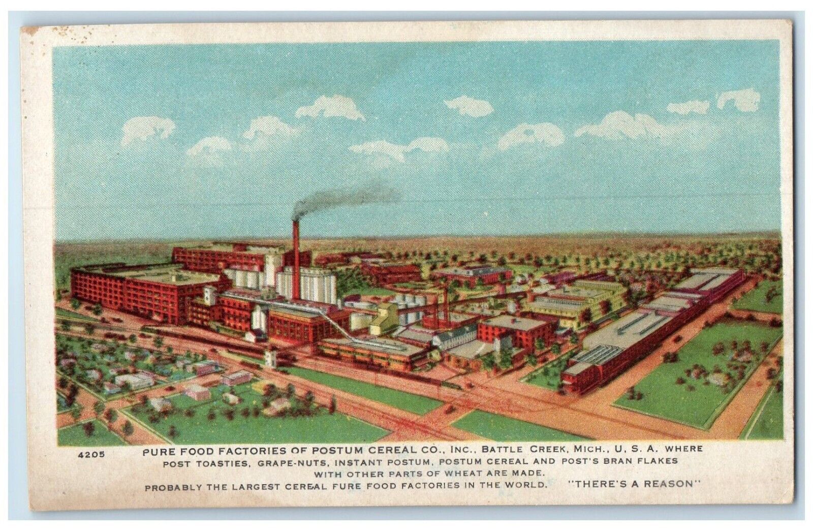 c1910\'s Pure Food Factories Of Postum Cereal Co. Inc Battle Creek MI Postcard