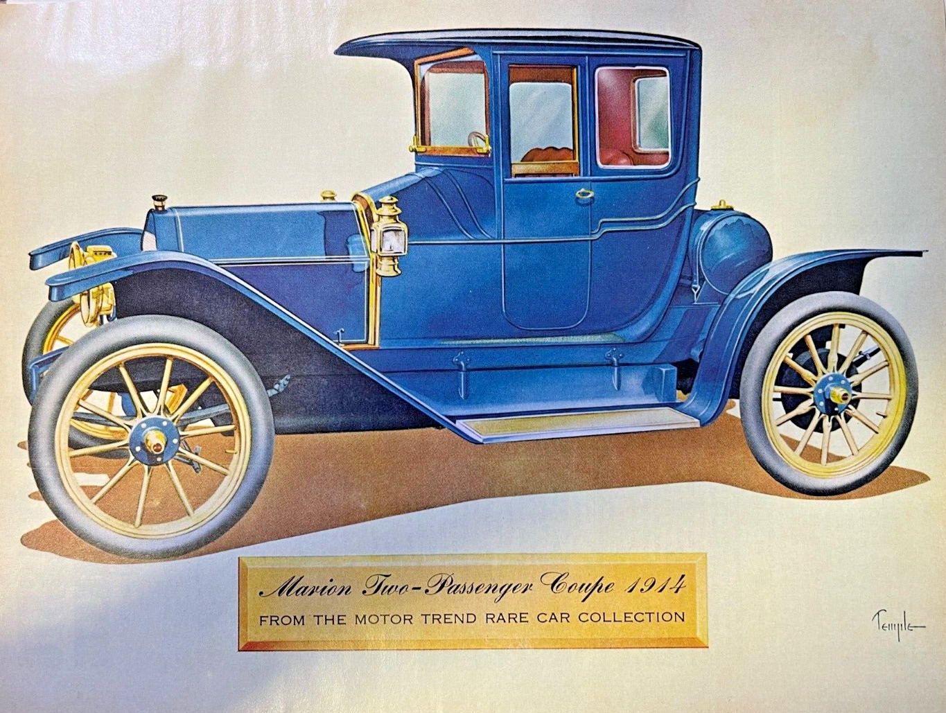 1962 Vintage Magazine Illustration 1914 Marion Two-Passenger Coupe