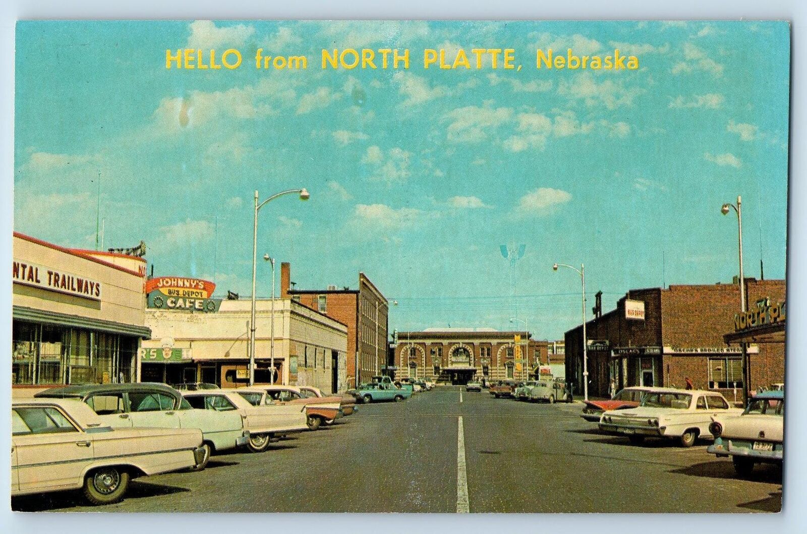 c1950's Hello From North Platte Classic Cars Nebraska NE Correspondence Postcard