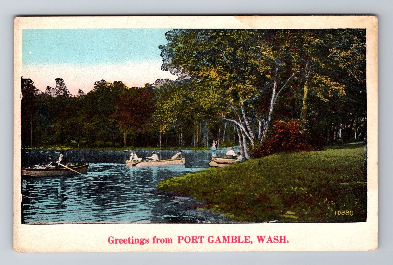 Port Gamble WA-Washington, Scenic Greetings, Boating, Antique, Vintage Postcard