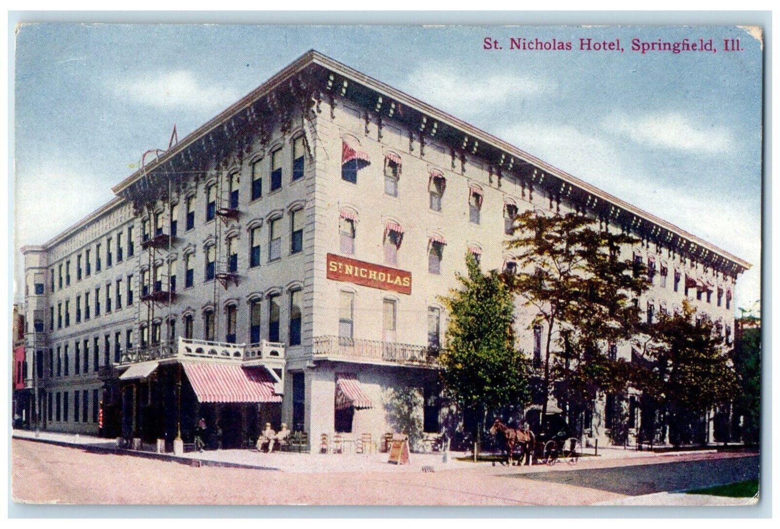 c1910's St. Nicholas Hotel Building Springfield Illinois IL Antique Postcard