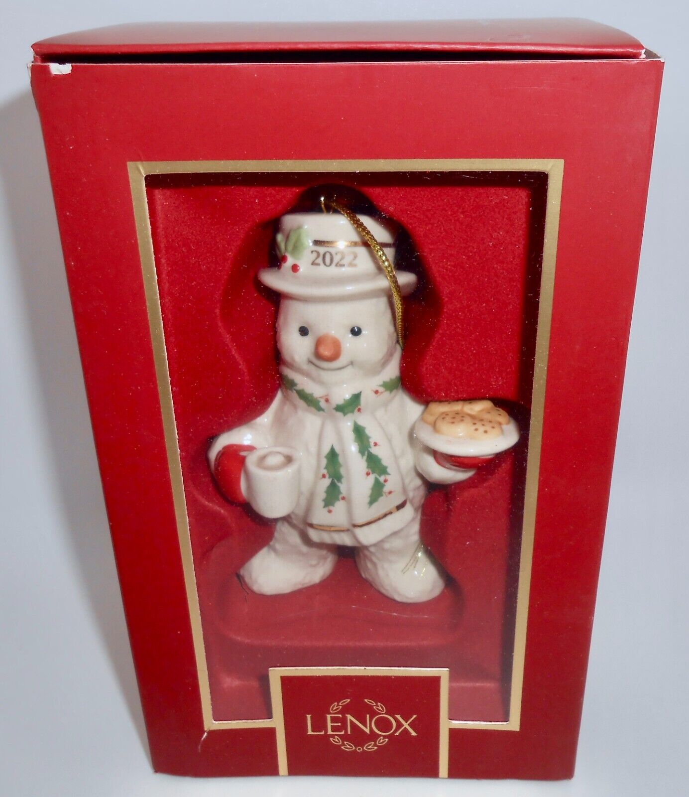 Lenox 2022 SNOWMAN TREATS Porcelain Christmas Ornament Holiday Cookies  H60