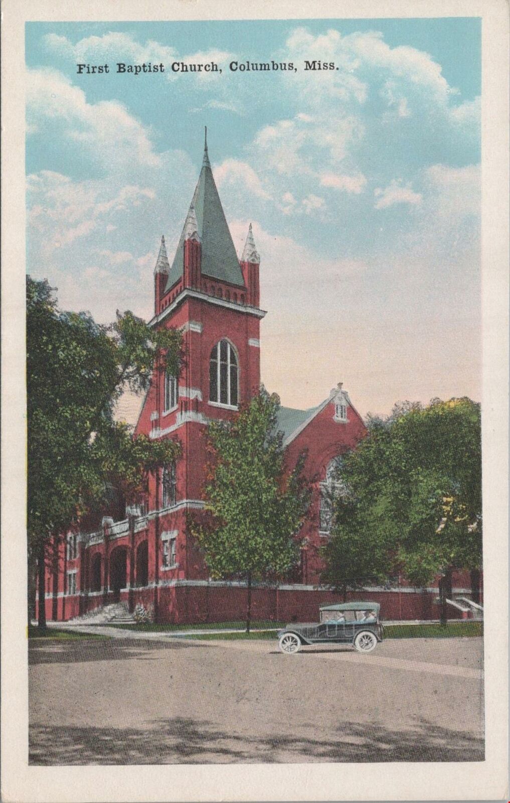 Postcard First Baptist Church Columbus MS Mississippi 