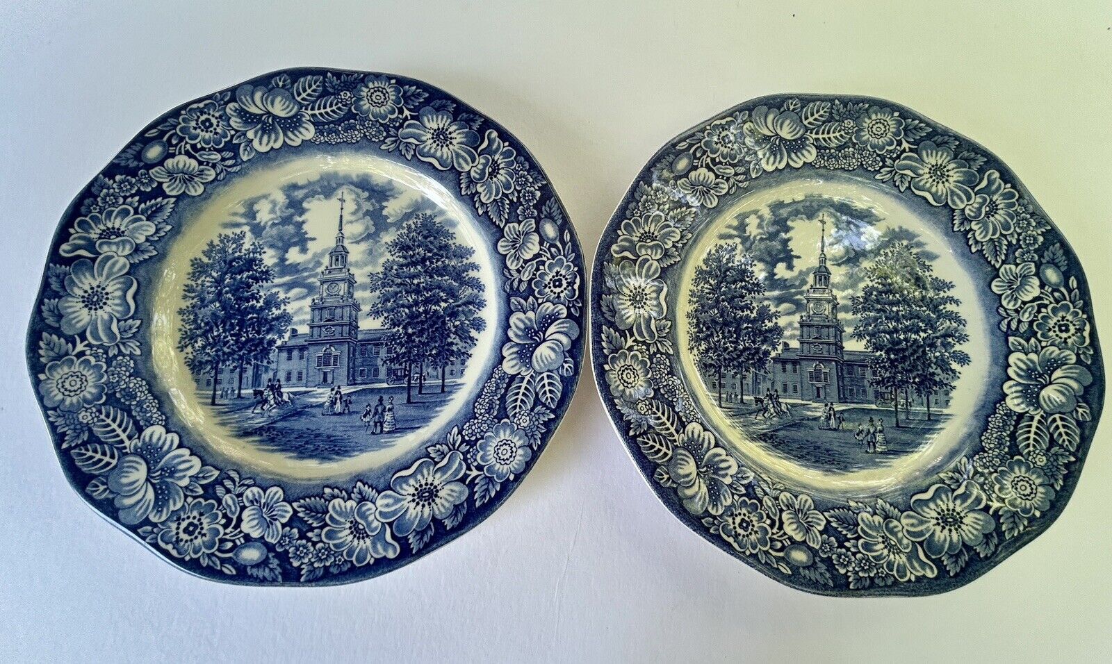 Set of 2 Liberty Blue Staffordshire Independence Hall 10\