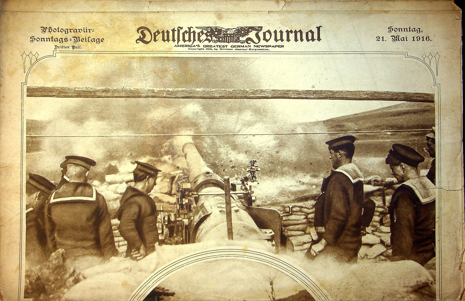 1916 Deutfches Journal German American Newspaper May 21 Heavy Naval Guns Balkans