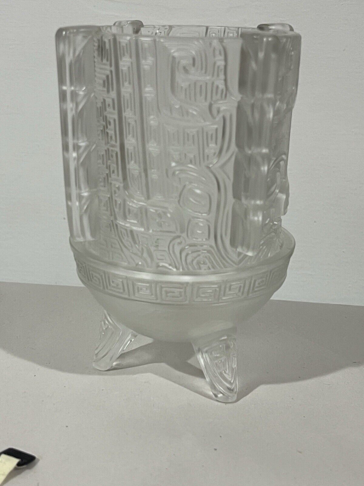 Rare Fenton 2 Piece Rosalin Fairy Lamp Clear Satin Glass Greek Design Vintage