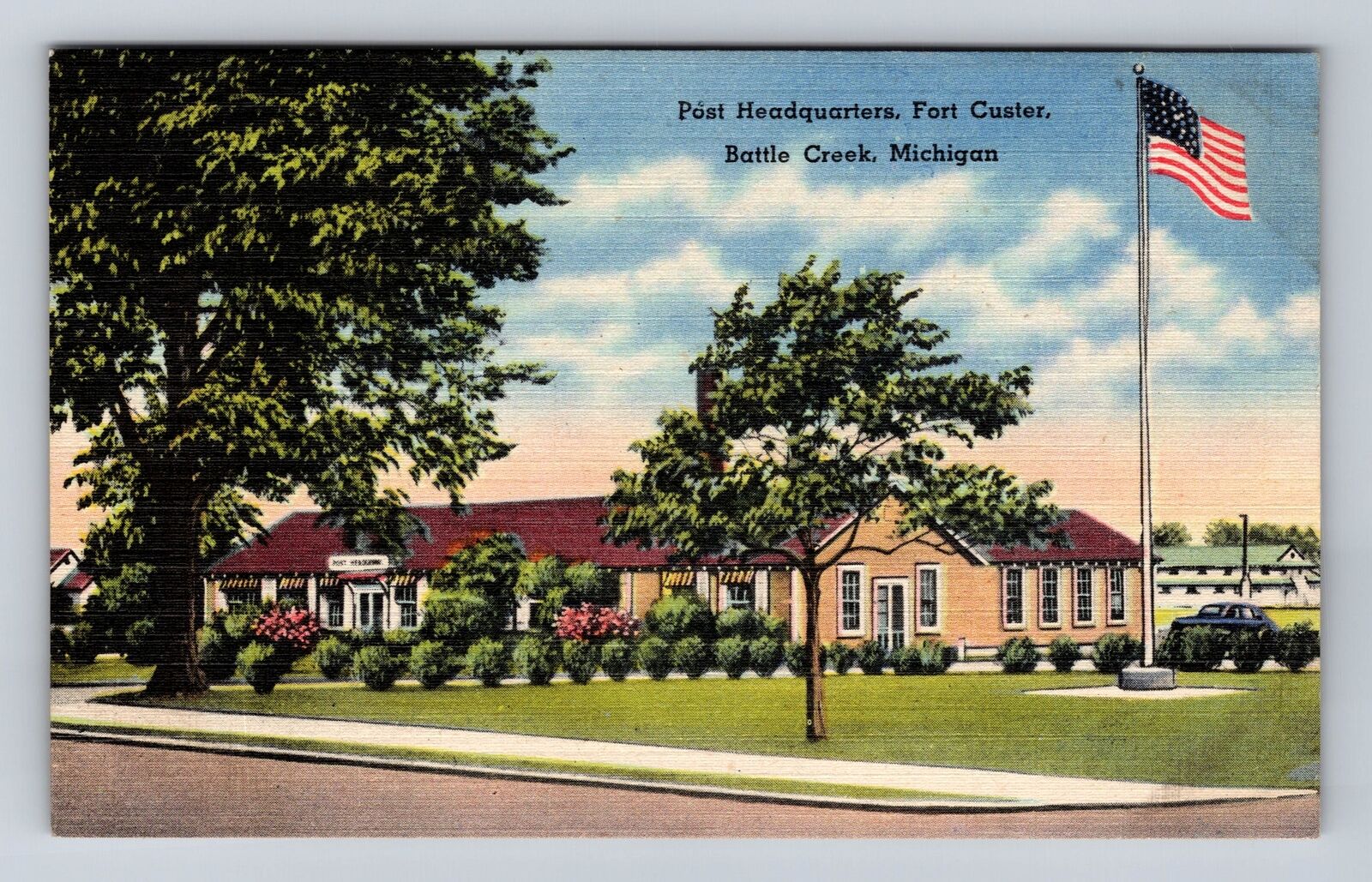 Battle Creek MI-Michigan, Fort Custer, Post Headquarters, Vintage Postcard