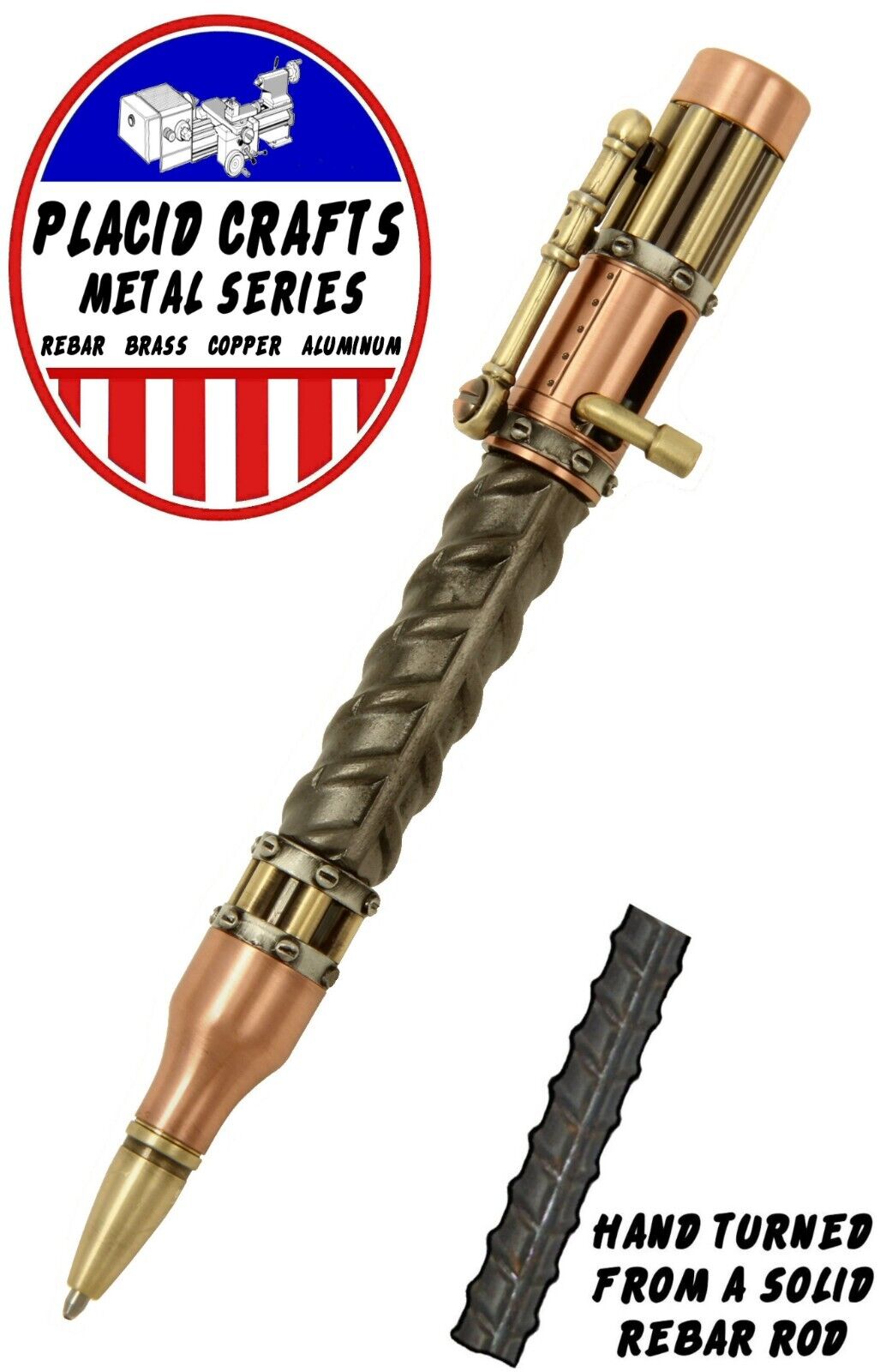 Antique Copper & Brass Steampunk Bolt Action Pen with 1/2\