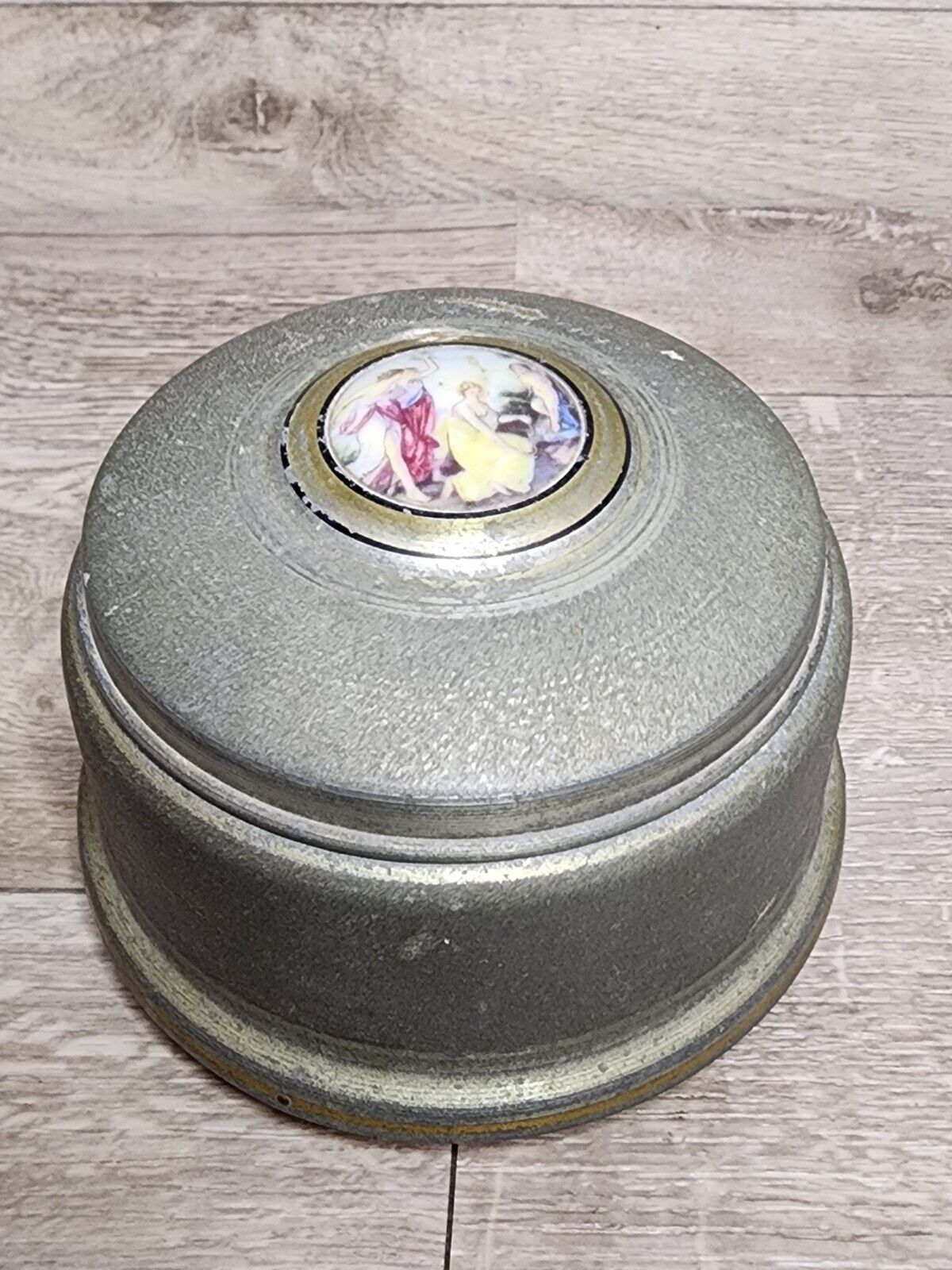 Antique Vintage Aluminum Powder Box Music Box Victorian Women Parts Repair