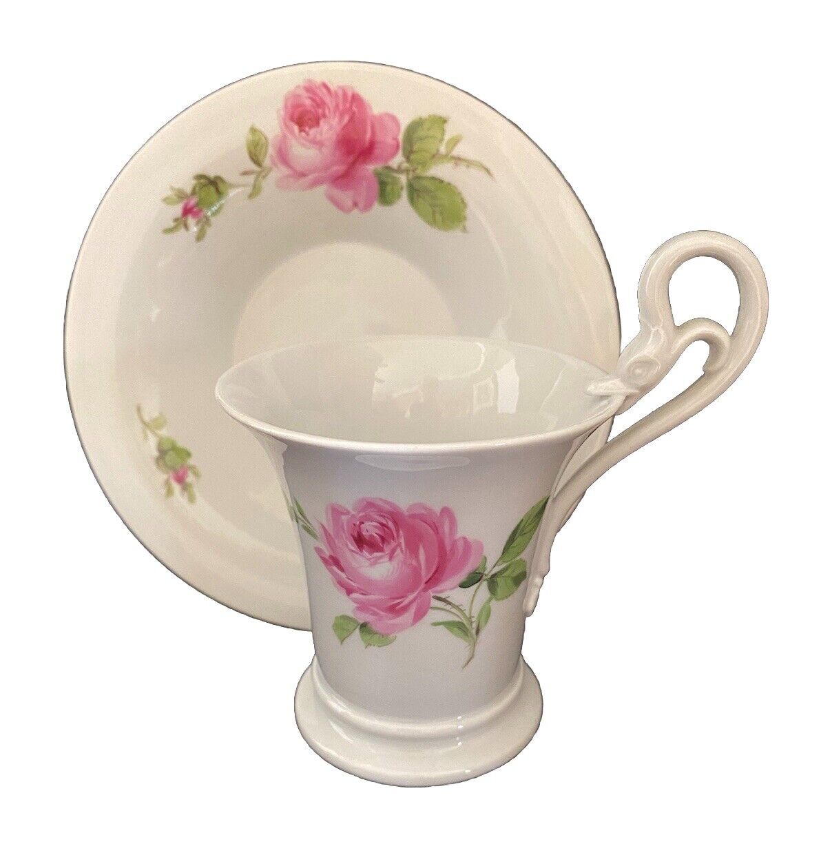 Meissen Rose Pink Chocolate Cup and Saucer Set  ~ 8 Sets Available
