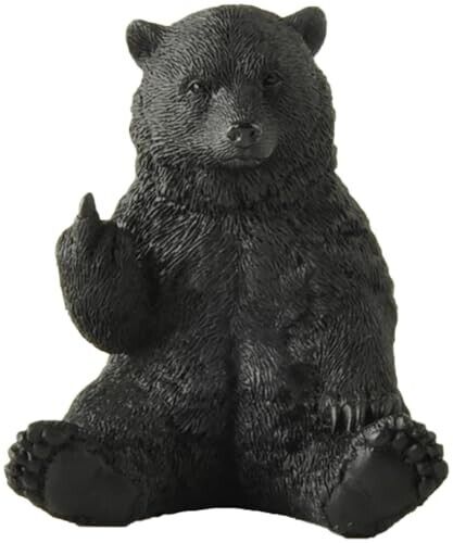 Black Bear Raising Middle Finger Figurine Funny Hilarious Decor Bear Lover Gift