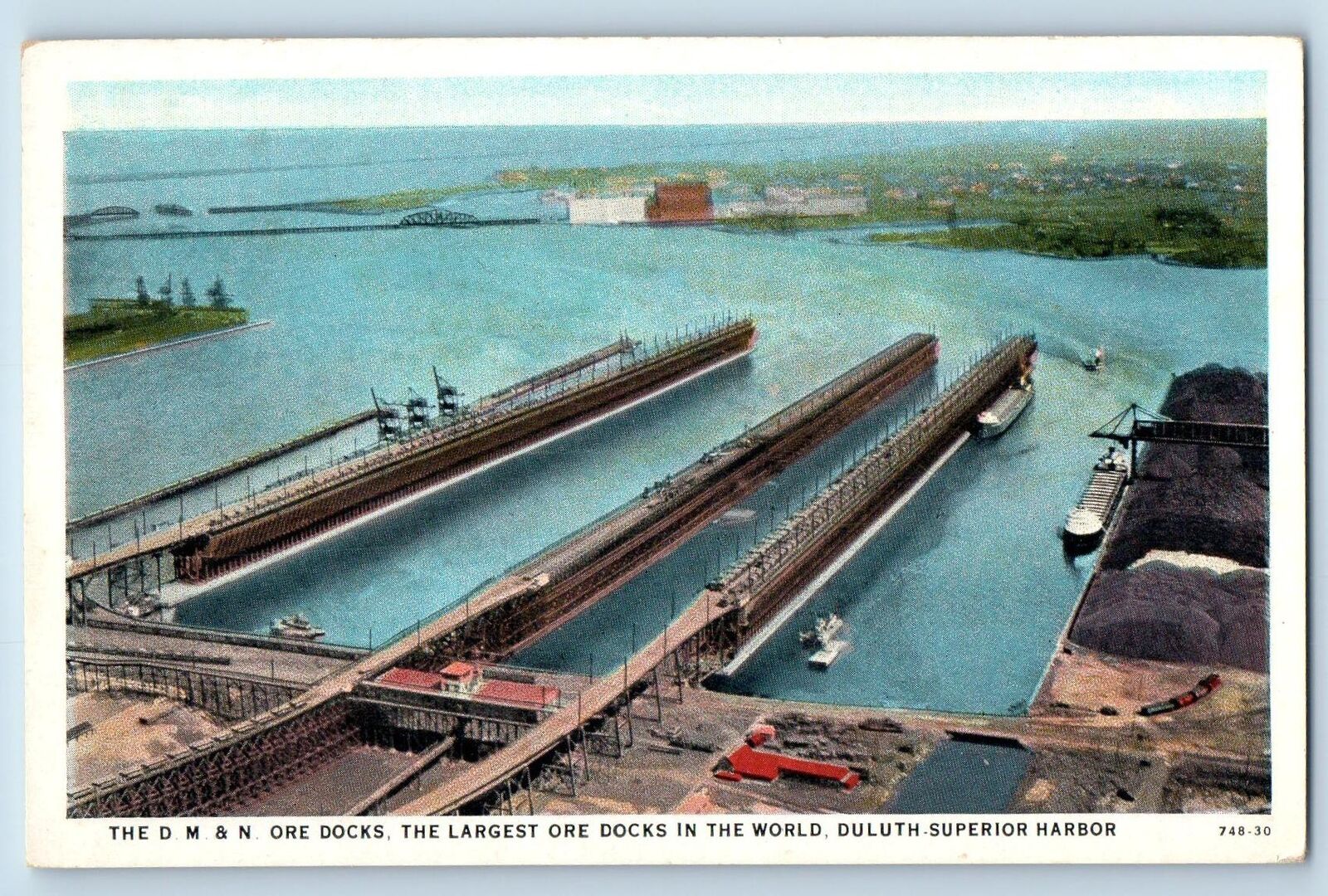 c1920's Aerial View DM & N Ore Docks Duluth Superior Harbor Minnesota Postcard