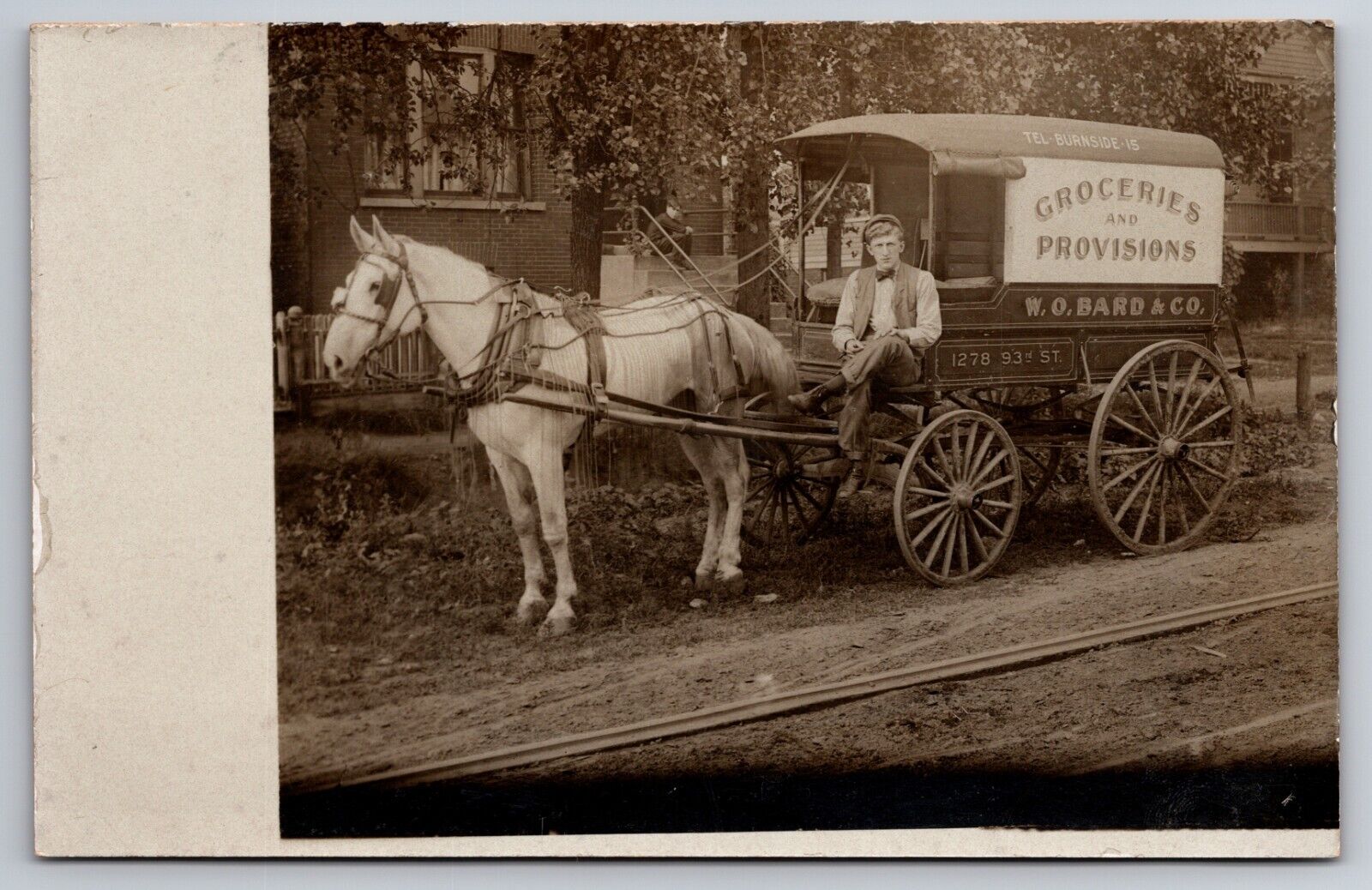 W.O. Bard Grocer Burnside Chicago Illinois Horse-Drawn Delivery Wagon c1910 RPPC