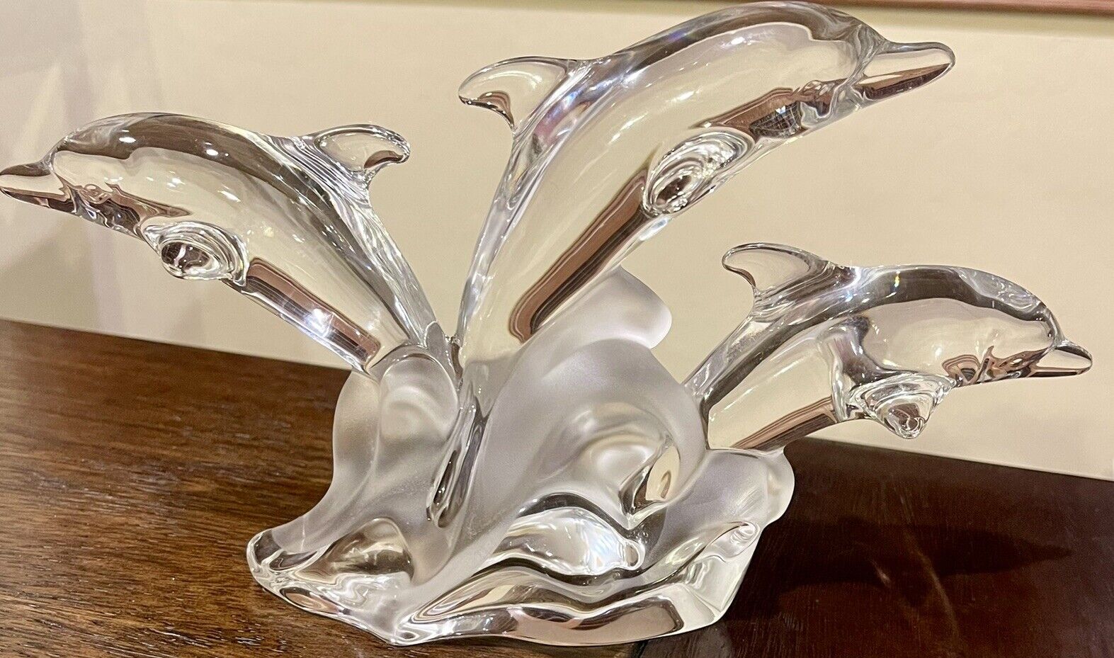 Lenox Fine Crystal Trio Of Light Dolphins Leaping 10.5\