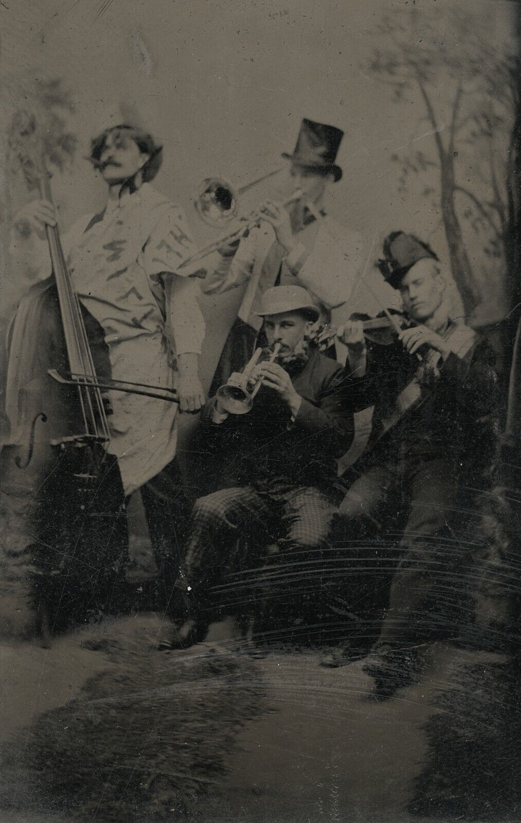 c. 1860's Weird Musicians Tintype Photo
