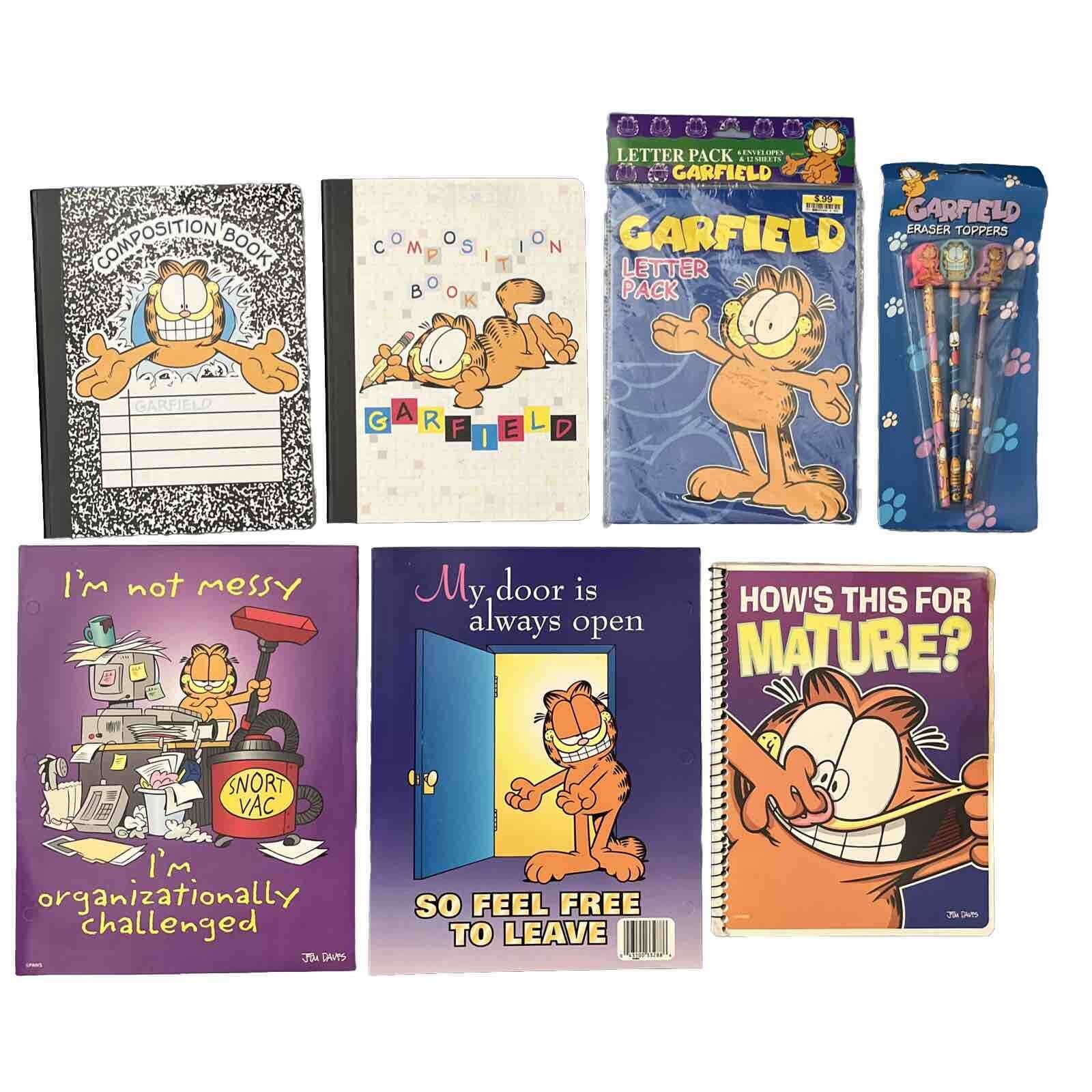 7 pc Lot Of Vintage Garfield School Supplies Folders Pencils Letters Notebooks