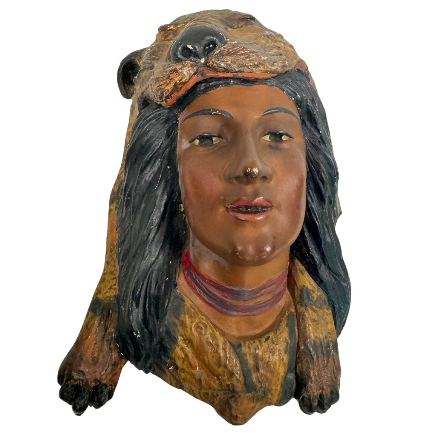 VINTAGE CHALKWARE NATIVE AMERICAN INDIAN CHIEF TOBACCO STORE WALL BUST - 1930's