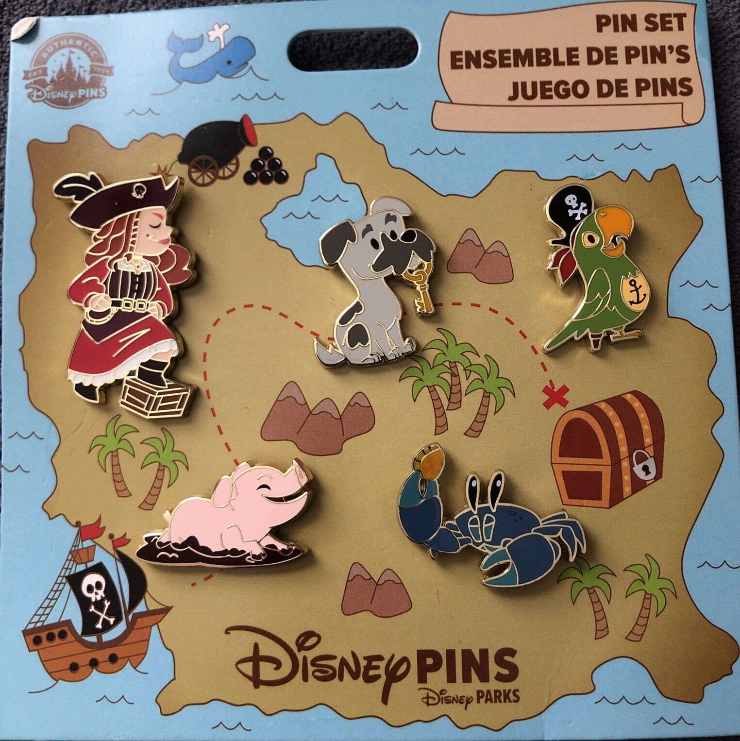 Disney Parks Pirates Of The Caribbean Red Key Dog Parrot Booster Set 5 Pins