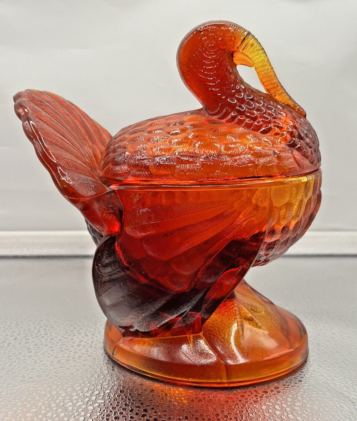 Vintage Ruby  Red Pressed Glass Turkey Figurine Covered Candy Dish by L.E. Smith