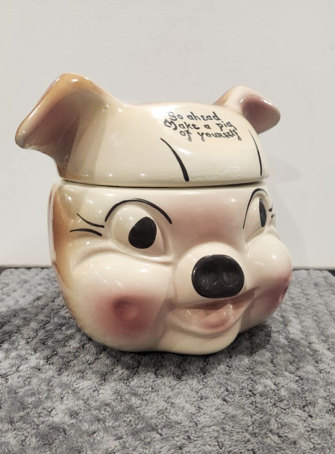 Vintage Deforest Of CA Pig Candy Cookie Jar Go Ahead Make A Pig Of Yourself 50s