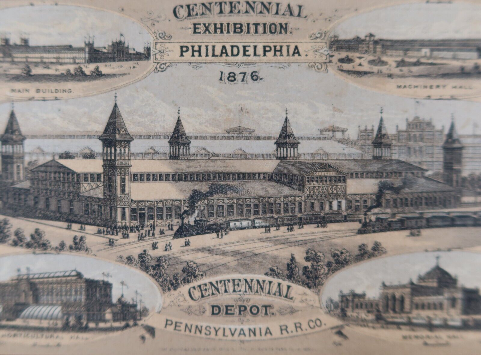1876 Centennial Exhibition PHILADELPHIA Pennsylvania Railroad Trough Trains