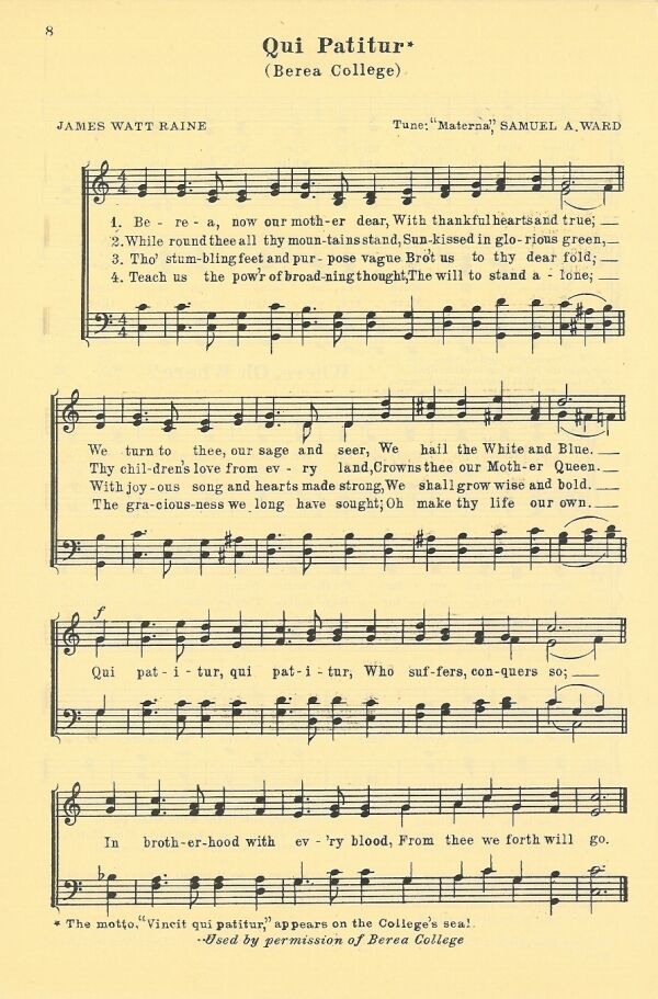 BEREA COLLEGE Vintage Song Sheet c 1931 