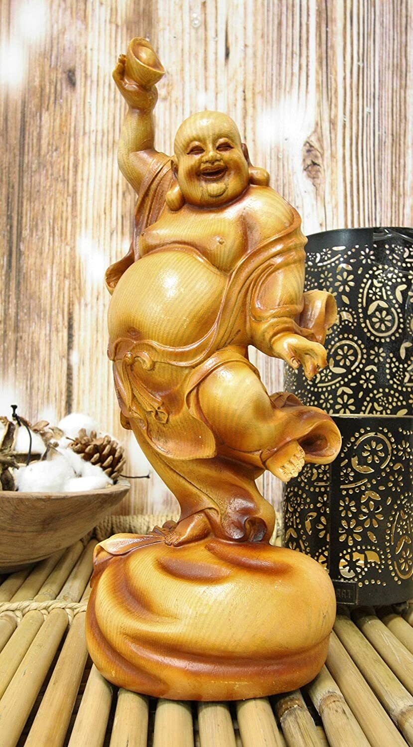Ebros Feng Shui Hotei Dancing Buddha with Gold Ingot and Money Bag Statue 11