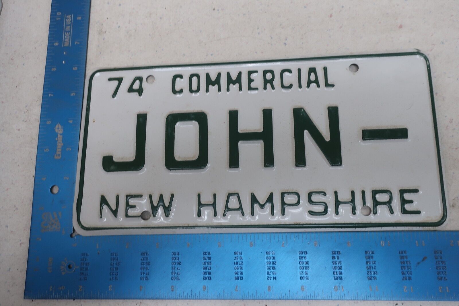 New Hampshire License Plate Tag Vanity 1974 74 Commercial John Man\'s Name JOHN-