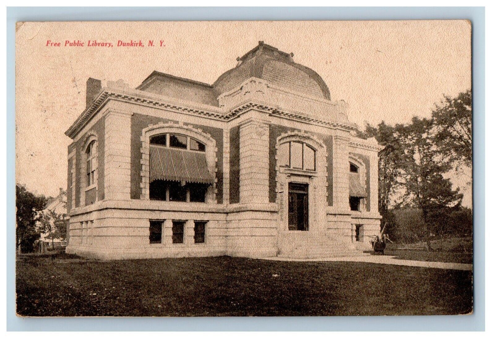 1910 Free Public Library Building Dunkirk New York NY Posted Antique Postcard