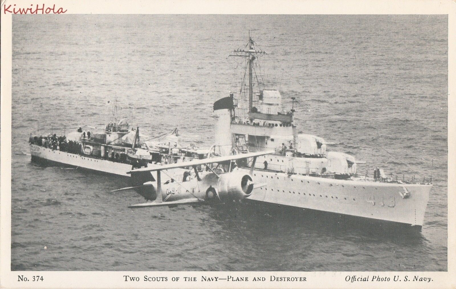 Postcard Two Scouts of the Navy Plane and Destroyer