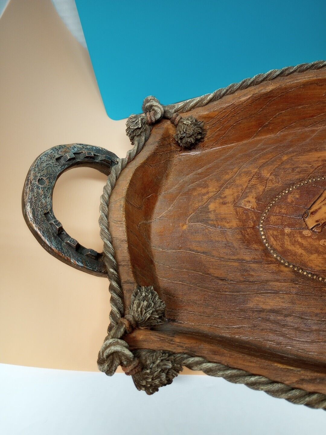 Beautiful Vintage Horse Tray With Horse Shoe Handles