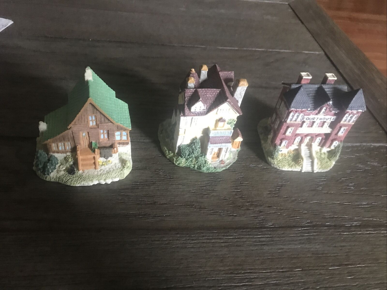 Lot Of 3 Miniature Houses International Resourcing Svcs Cabin Mansion Courthouse